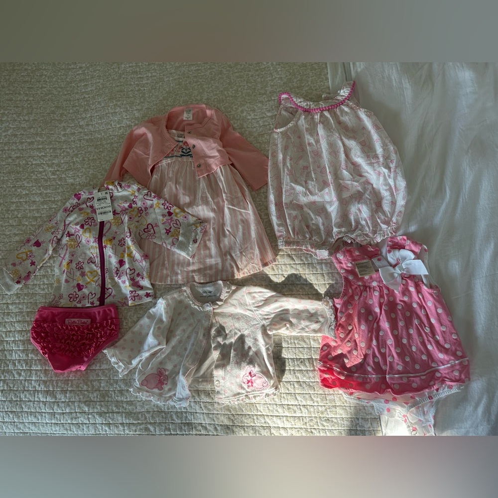 7 pieces toddler girls 6-12M pink, purple, white, peach dress